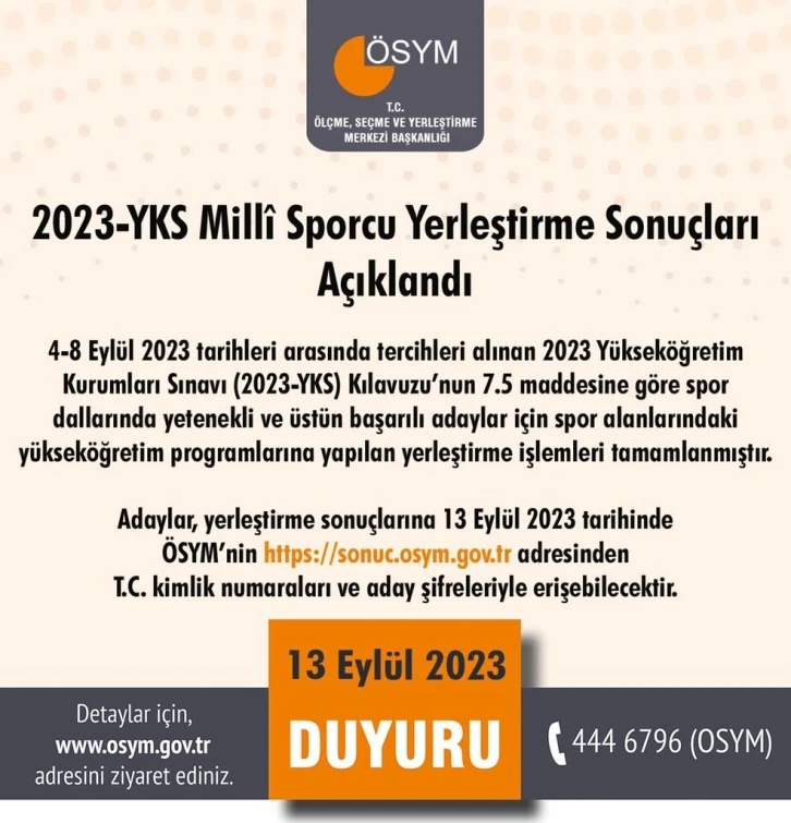 2023-YKS Milli Sporcu yerleştirme sonuçları açıklandı
