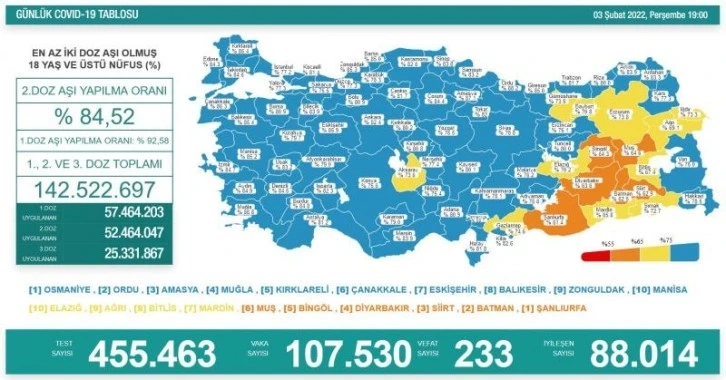 3 Şubat koronavirüs tablosu açıklandı!