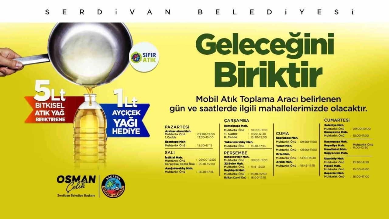 5 litre atık yağ biriktirene 1 litre ayçiçek yağı hediye
