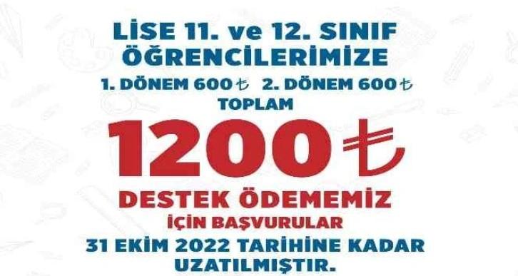 70 bin öğrenciye yapılacak bin 200 TL’lik destekte son başvuru tarihi uzatıldı