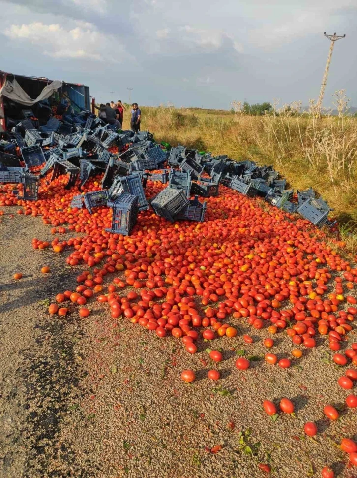 Adana’da domates yüklü kamyonet devrildi
