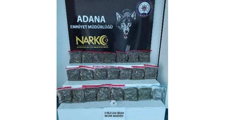 Adana'da 5 kilo 244 gram skunk ele geçirildi