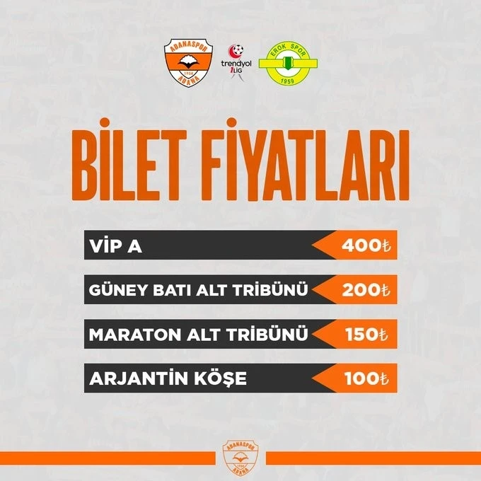 Adanaspor - Esenler Erokspor maçı biletleri satışa çıktı
