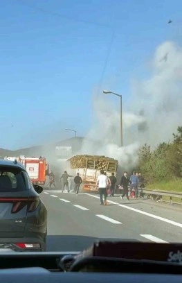 Ağaç Yüklü Tırın Alev Aldığı Yangın Kontrol Altına Alındı