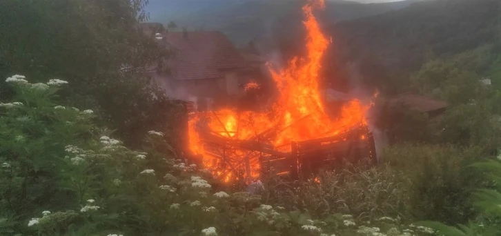 Ahşap ev alevlere teslim oldu, anne ve oğlu son anda kurtuldu
