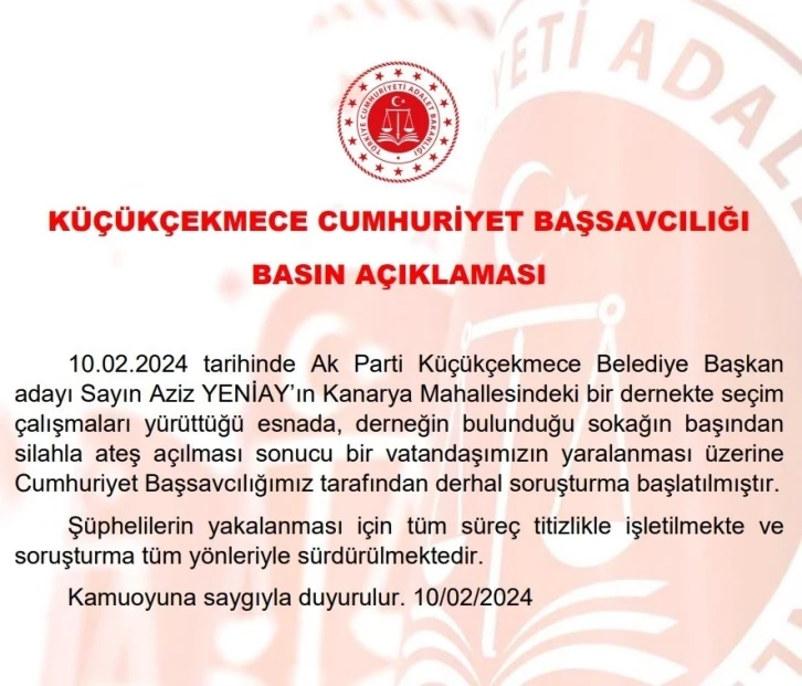 AK Parti’li Aziz Yeniay’ın seçim temasları sırasındaki silahlı saldırıyla ilgili soruşturma başlatıldı
