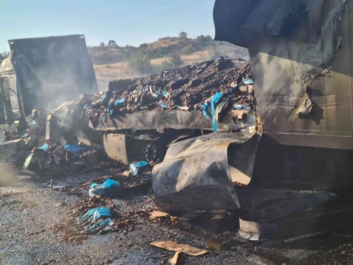 Alevlere teslim olan tırdaki 20 ton fındık küle döndü
