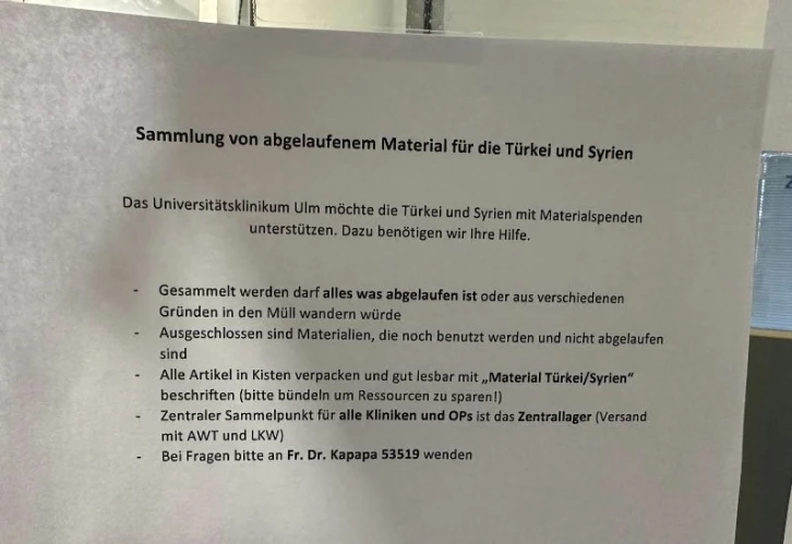 Almanya’da bir hastaneden tepki çeken duyuru: "Tarihi geçmiş ürünleri depremzedelere gönderin"
