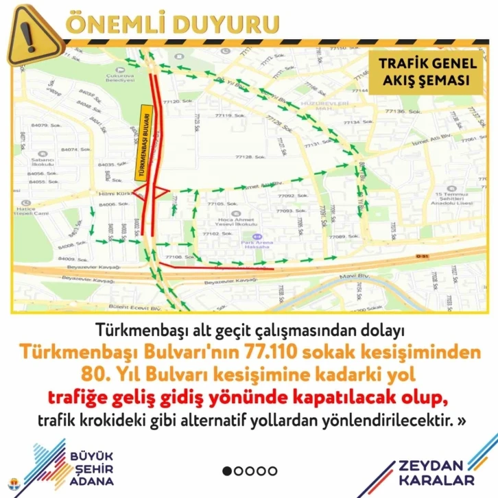 Alt geçit çalışmasından dolayı bazı yollar kapalı olacak
