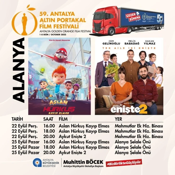 Altın Portakal Sinema Tırı Perşembe ve Pazar günleri Alanya’da