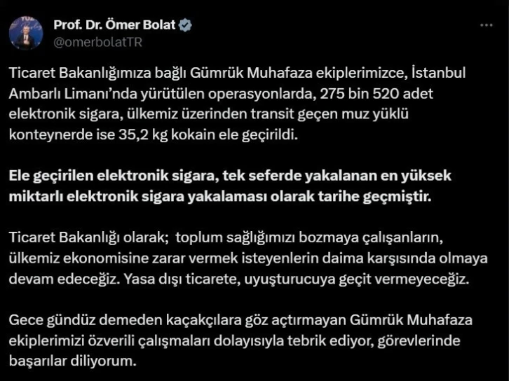 Ambarlı Limanı’nda 275 bin 520 adet elektronik sigara ele geçirildi
