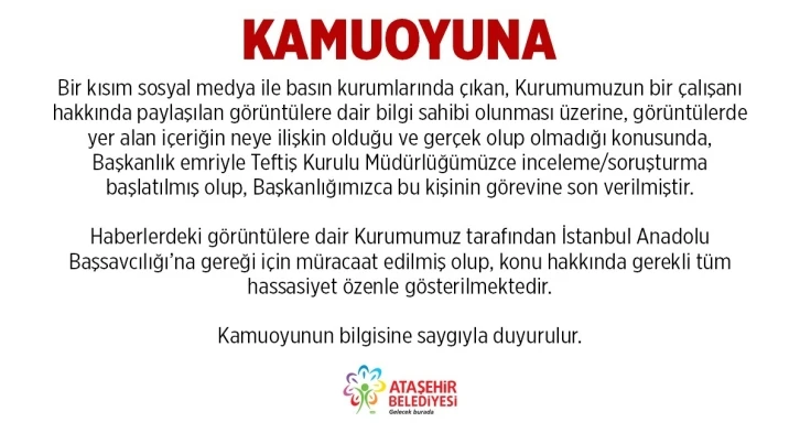 Ataşehir Belediyesinden rüşvet iddialarına ilişkin açıklama
