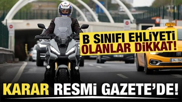 B sınıfı ehliyetle A1 sınıfı sürücü belgesiyle kullanılan motosikletler sürülebilecek