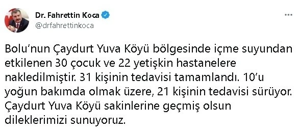 Bakan Koca’dan Bolu’daki zehirlenmelerle ilgili açıklama
