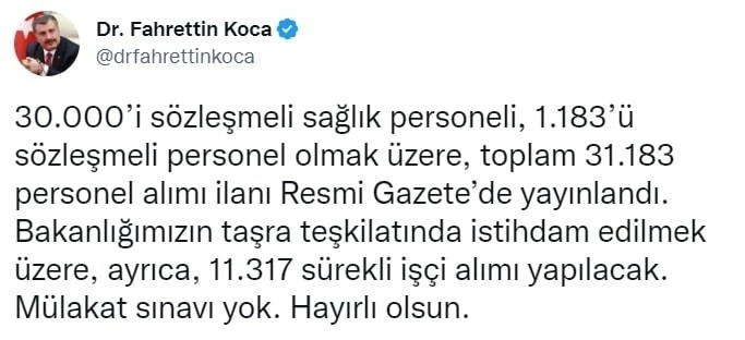 Bakan Koca müjdeyi verdi
