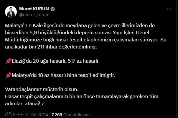 Bakan Kurum: &quot;Vatandaşlarımız müsterih olsun, gereken adımları atacağız&quot;
