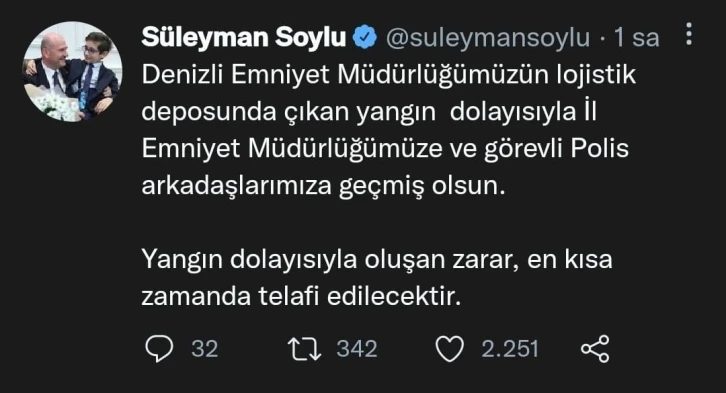 Bakan Soylu, "Yangın dolayısıyla oluşan zarar, en kısa zamanda telafi edilecektir"
