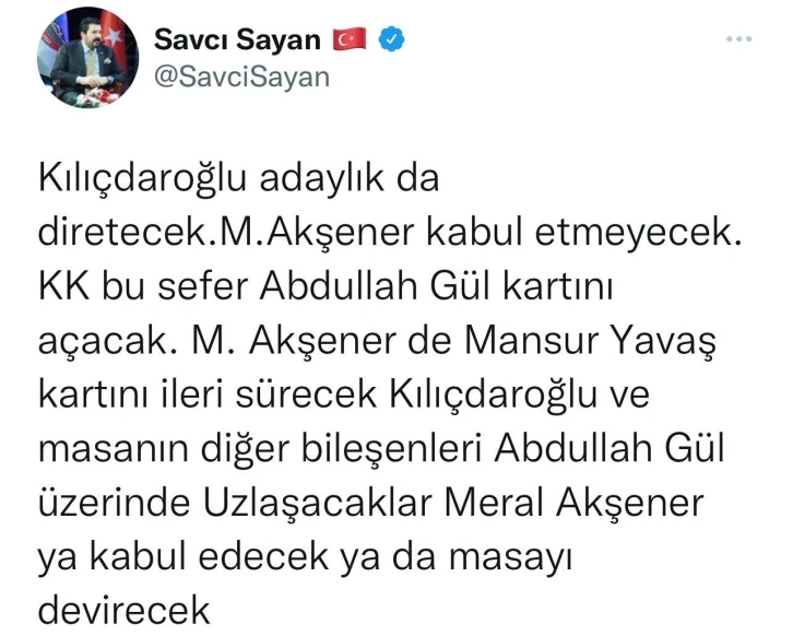 Başkan Sayan, “Kılıçdaroğlu adaylıkta diretecek, Akşener masayı devirecek”
