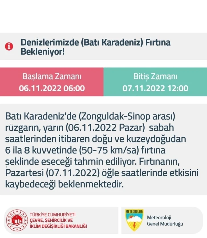 Batı Karadeniz’de fırtına bekleniyor
