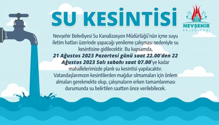 Belediye’den Su Kesinti Uyarısı
