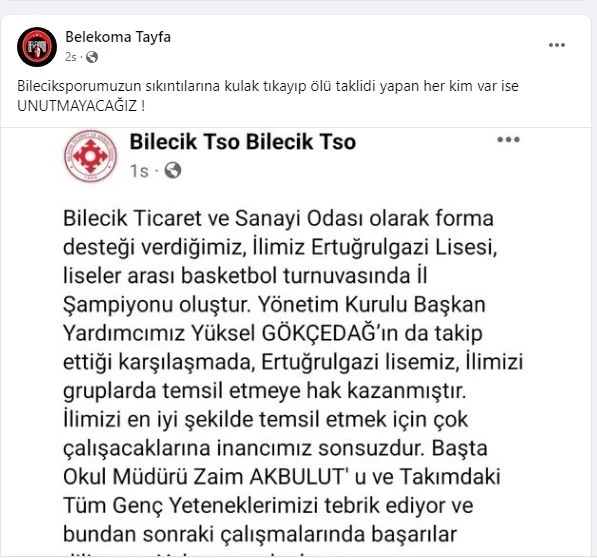 Bilecikspor taraftarından TSO’ya tepki
