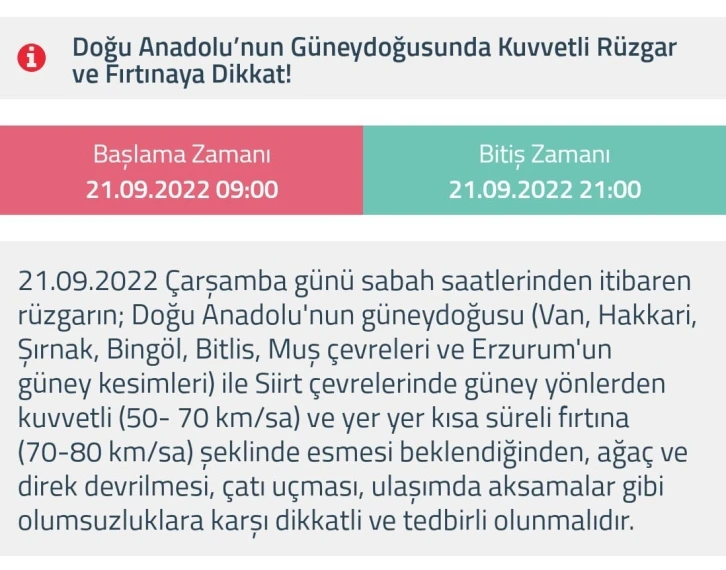 Bingöl dahil 7 il için fırtına uyarısı
