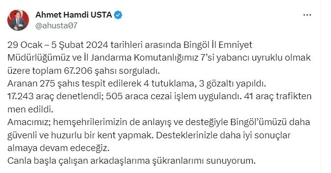 Bingöl’de 67 bin şahıs sorgulandı aranan 4 şüpheli tutuklandı
