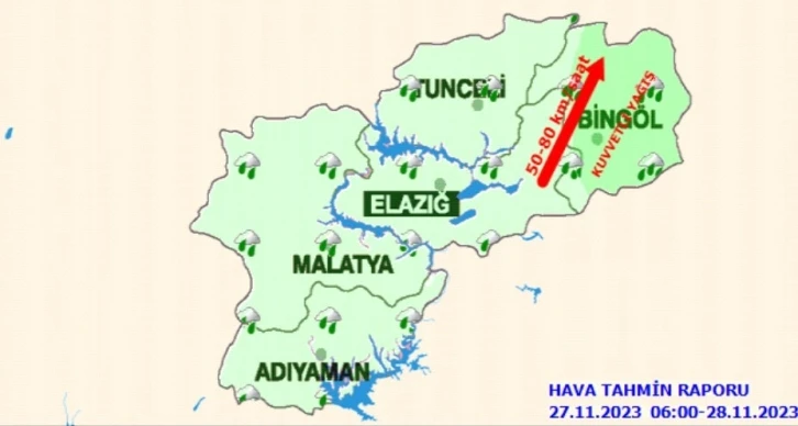 Bingöl için kuvvetli yağış ve rüzgar uyarısı
