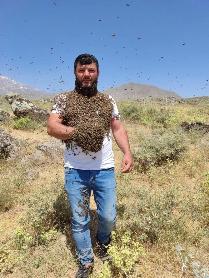 Birçok kişinin yaklaşmaktan korktuğu binlerce arıyı çıplak vücudunda taşıyor
