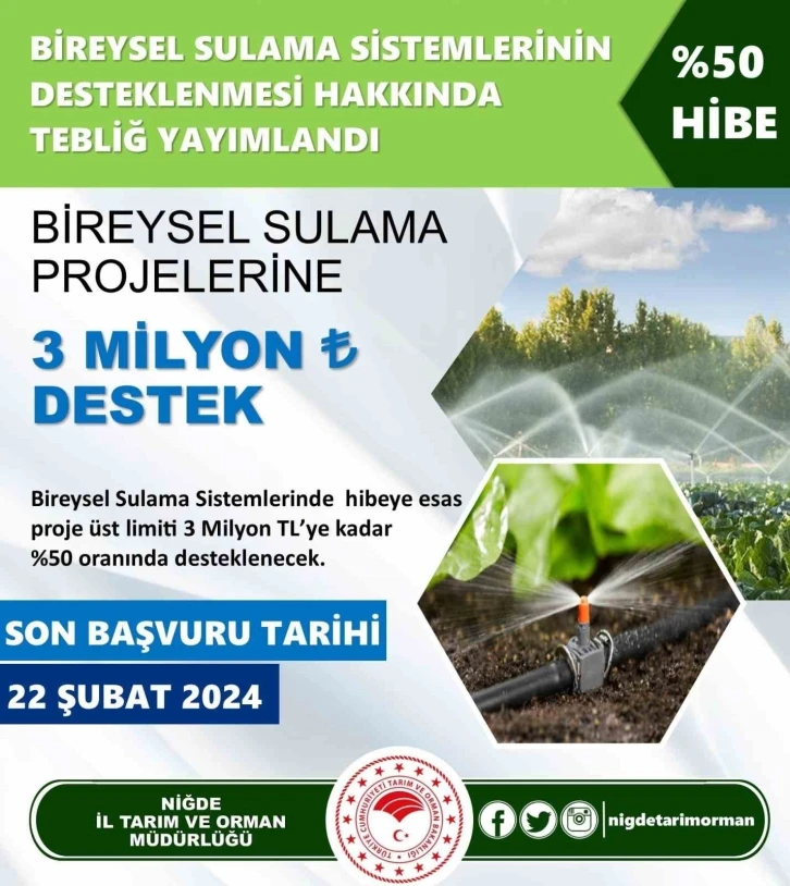 Bireysel Sulama Sistemleri hibe başvuruları başladı
