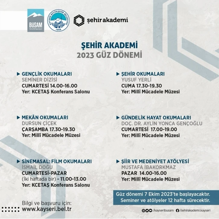 BÜSAM Şehir Akademi Güz Dönemi Kayıtları Başladı
