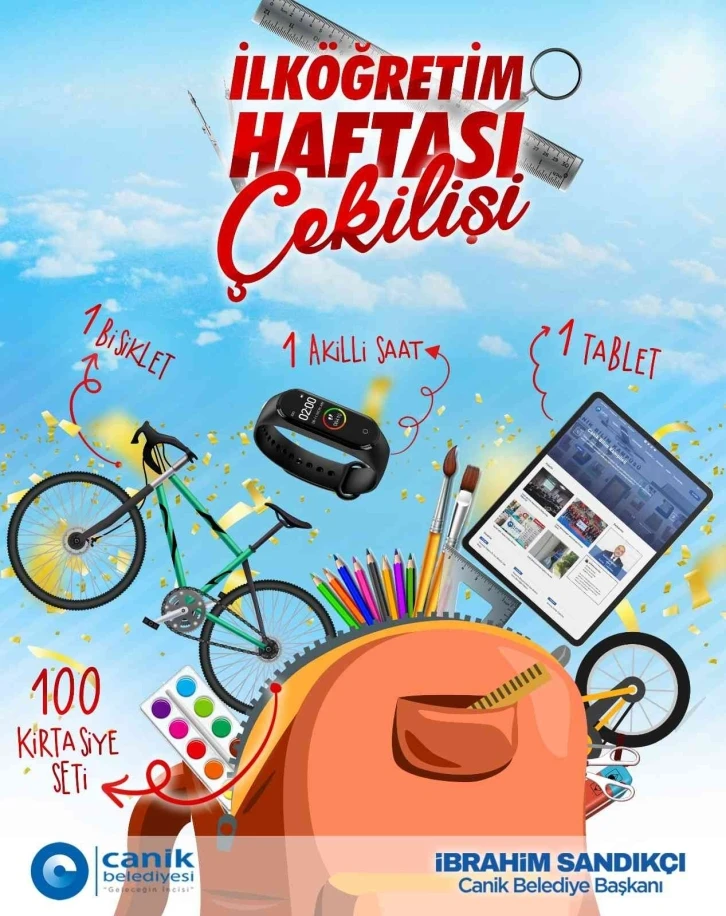 Canik’te çekilişle 100 öğrenciye kırtasiye seti
