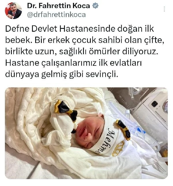 Defne Devlet Hastanesi’nde ilk doğum gerçekleşti; Bakan Koca sosyal medyadan duyurdu