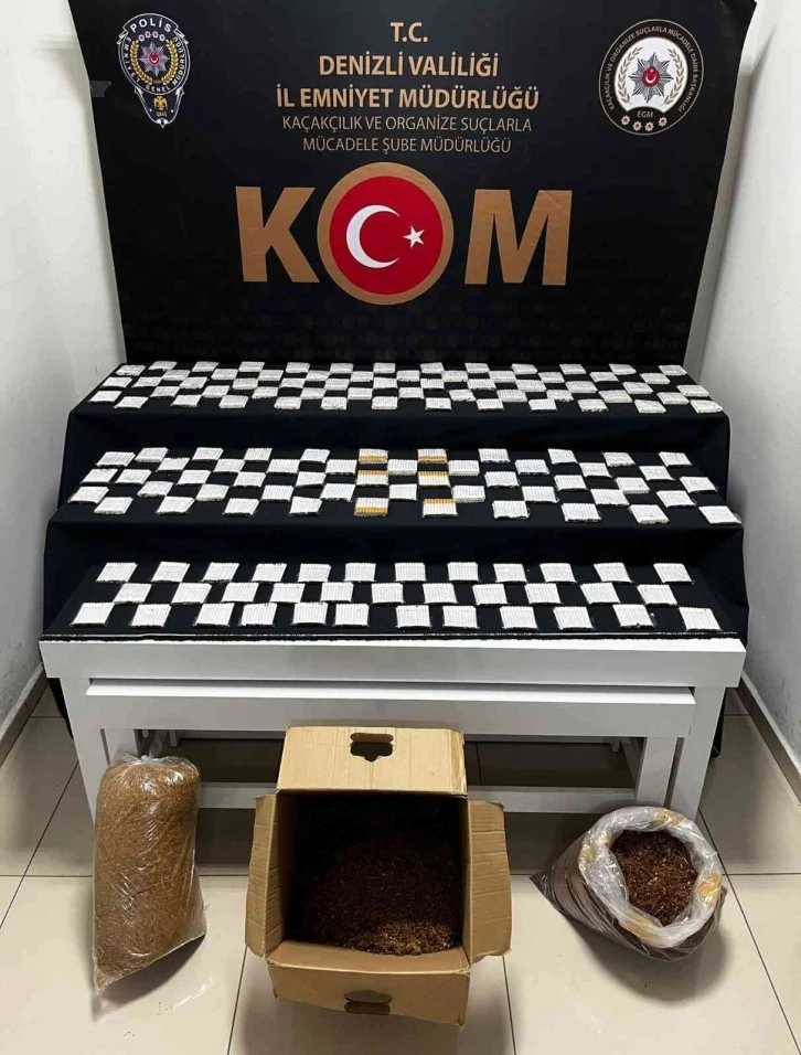 Denizli’de çok sayıda dolu makaron ve 12.5 kilogram kaçak kıyılmış tütün ele geçirildi
