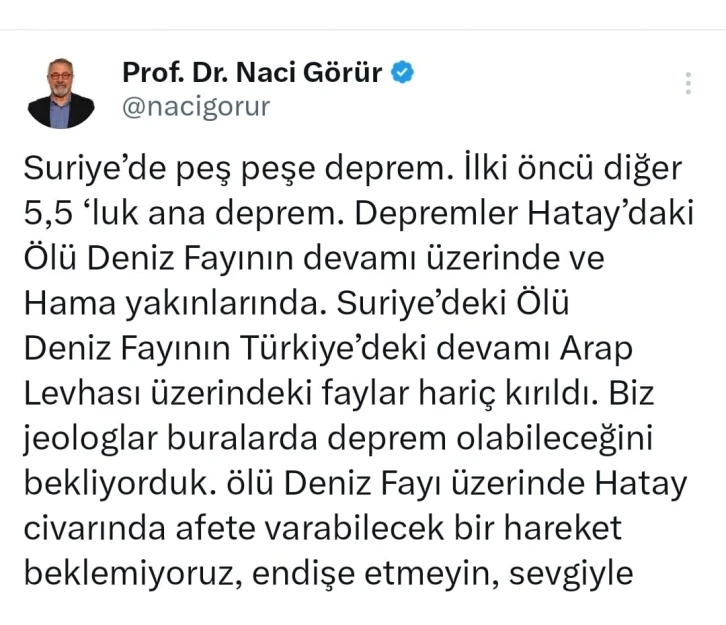 Deprem uzmanı Naci Görür’den &quot;endişe etmeyin&quot; açıklaması
