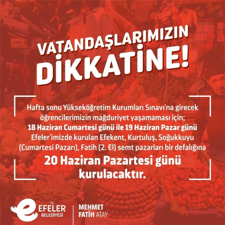 Efeler’den YKS için semt pazarı düzenlemesi
