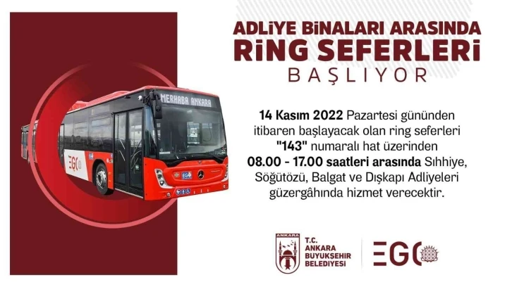 EGO’dan adliye binalarına kolay ulaşım için ring seferleri
