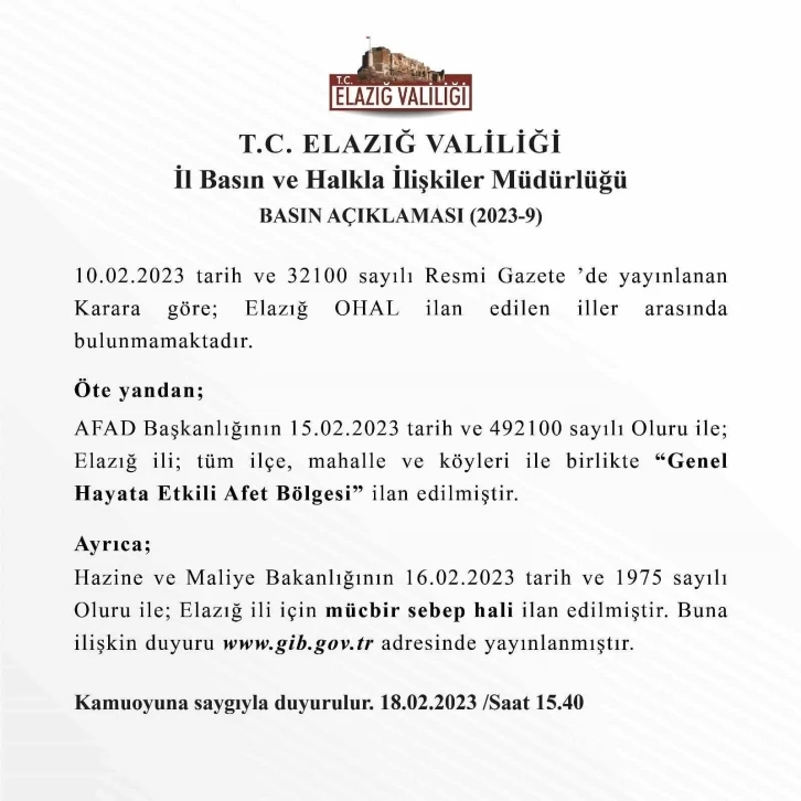 Elazığ Valiliği’nden OHAL açıklaması
