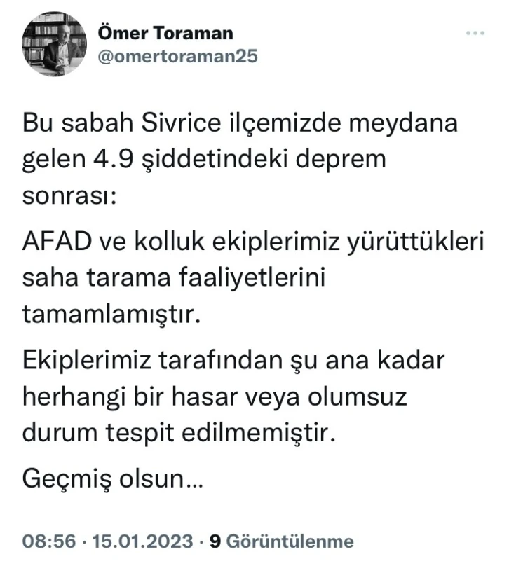 Elazığ Valisi Toraman, “Saha tarama faaliyetlerini tamamlamıştır"
