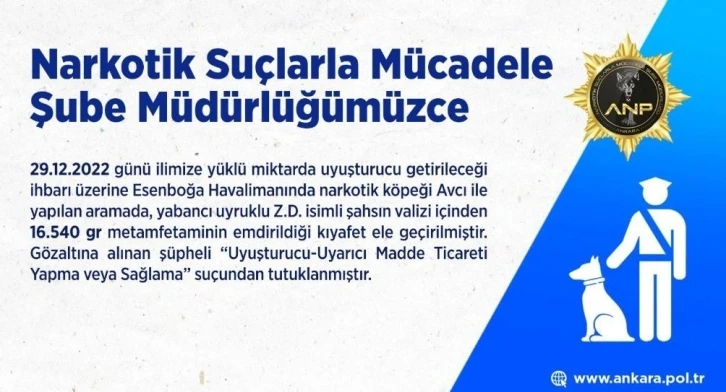 Esenboğa Havalimanı’nda uyuşturucu operasyonu
