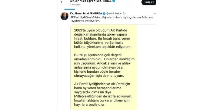 Fakıbaba partisinden ve milletvekilliğinden istifa etti