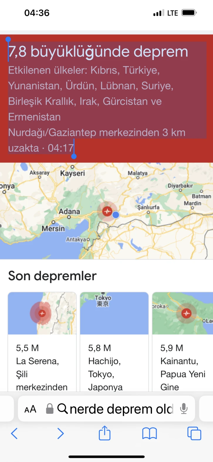 Gaziantep’te 7.8 iiddetinde deprem 