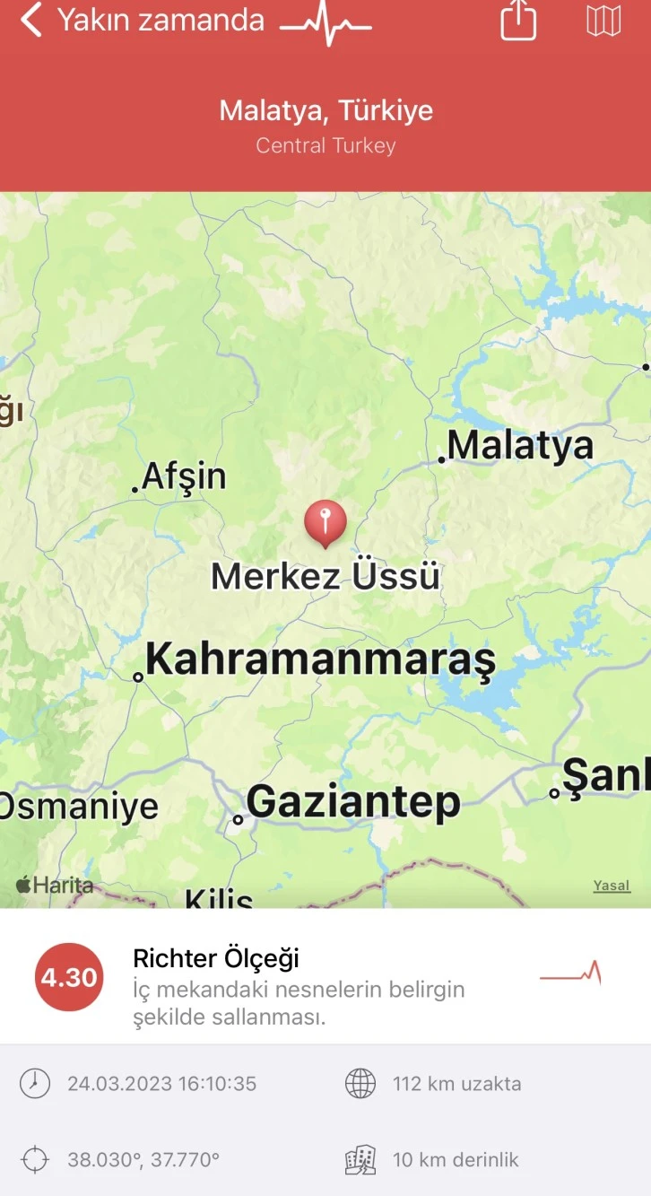 Gaziantep’te de hissedilen Malatya’daki 4.30 şiddetinde deprem.