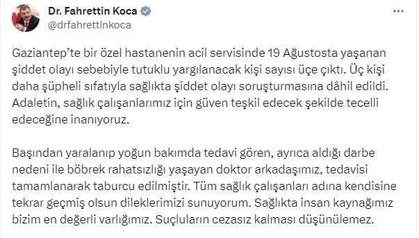 Gaziantep’te doktora darp olayında tutuklu sayısı 3’e çıktı
