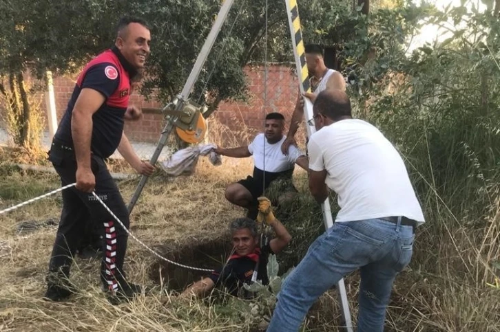 Germencik’te kuyuya düşen kedinin imdadına itfaiye ekipleri yetişti
