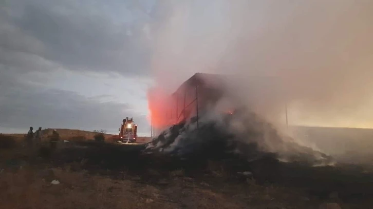 Gönen’de çeltik balyaları alev alev yandı
