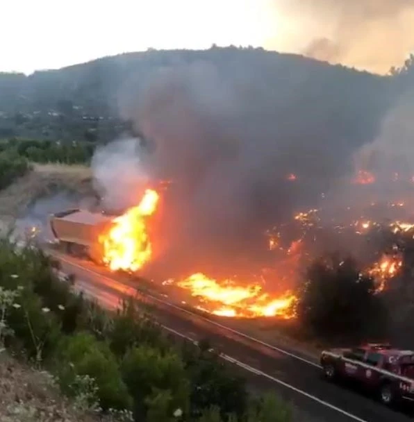 Gördes’te kamyonda çıkan yangın ormana sıçradı
