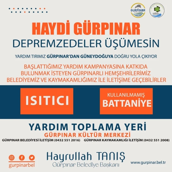 Gürpınar Belediyesinden depremzedeler için yardım kampanyası
