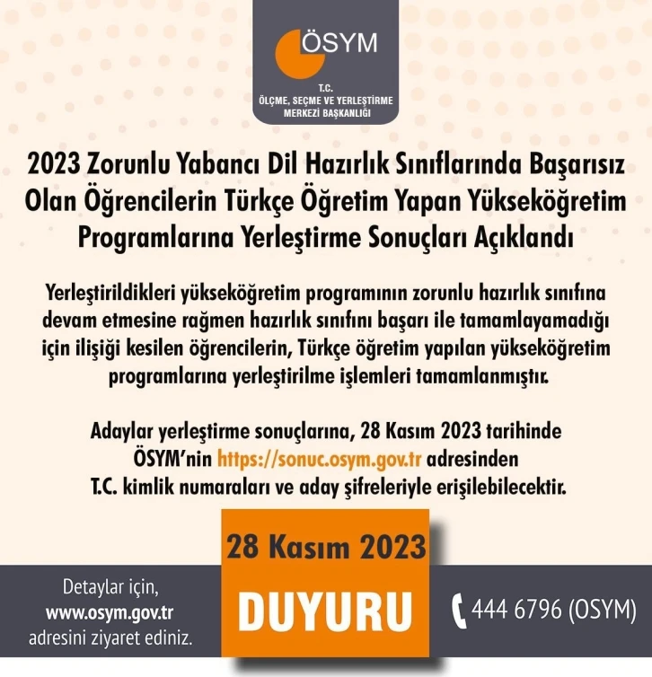 Hazırlık sınıflarındaki başarısız öğrencilerin "Türkçe programlara yerleştirme" sonuçları açıklandı
