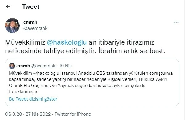 İbrahim Haskoloğlu tahliye oldu
